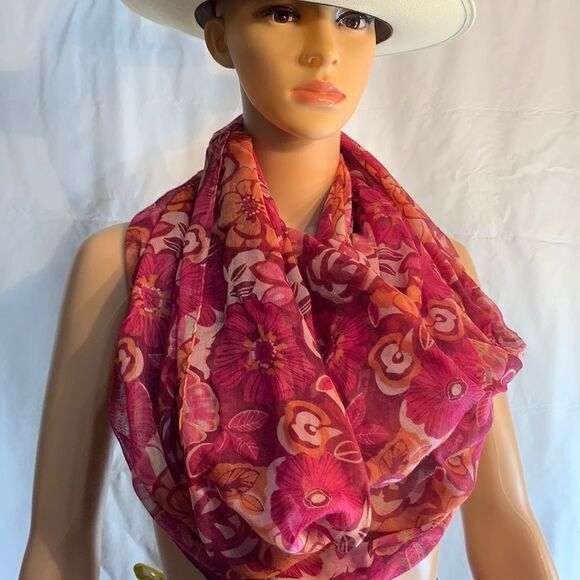 Rampage Burgundy Pink Orange Floral Summer Eternity Scarf - Picture 1 of 6